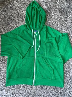 Urban Outfitters Bright Green Zip Hoodie with White Accents
